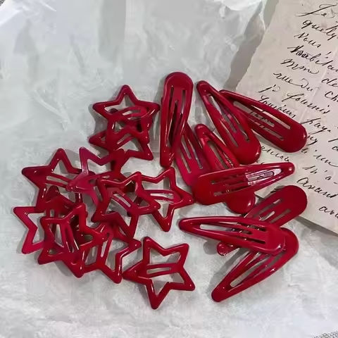 10 Pcs/Lot New Red Star Snap Clip For Girl Waterdrop Barrettes Black Hairpin Women Silver Hair Clip Accessories https://tinyurl.com/28vc8jru