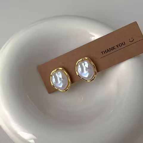 Geometric Irregular Round Metal Pearl Earrings for Women 2024 Minimalist Style Personality Earrings Trendy Jewelry Gift https://tinyurl.com/2xpwconj