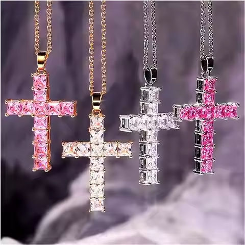 New Fashion Necklaces Female Pendants Gold Multi Color Crystal Jesus Cross Pendant For Women Necklace Party Leisure Time Jewelry https://tinyurl.com/24r3v45t