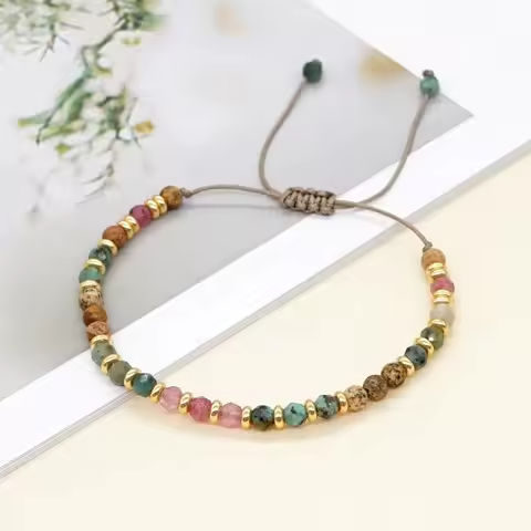 Multicolor Natural Stone Gold Spacer Beads Adjustable Beaded Bracelet Women Casual Travel Accessories Bracelet Gift for Friends https://tinyurl.com/2awhykad