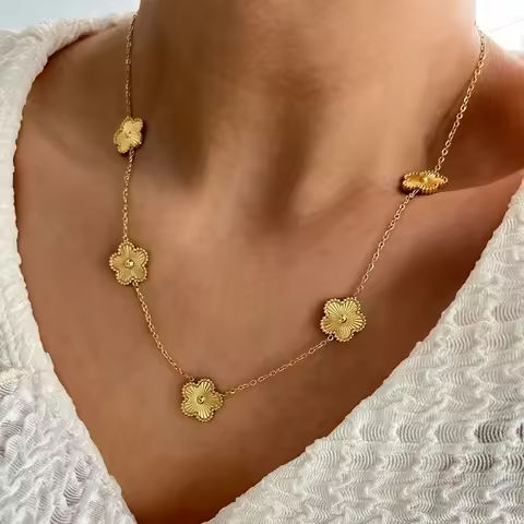 18K Gold Plated Stainless Steel Double Sided Chain Necklace for Women Five Flowers Clover Luxury Fashion Jewelry Accessories https://tinyurl.com/2d4e4k88