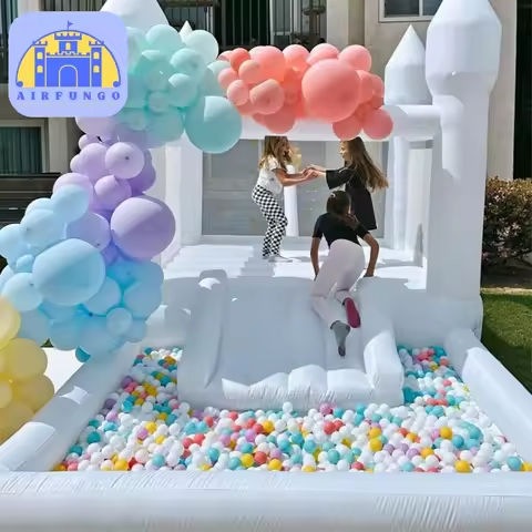 Kids 9x9x7ft Soft Play White Bounce House With Slide Ball Pit Party Customization Inflatable Mini Bouncy Castle With Blower https://tinyurl.com/2xv3yqrf