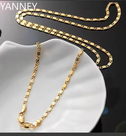 Hot sale 925 Sterling Silver 18K Gold flat Clavicle chains Necklaces for Men Women wedding Jewelry Christmas gifts 40-75cm https://tinyurl.com/2b5mx2jc