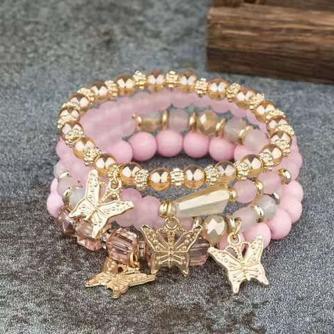 4Pcs Trendy Butterfly Beaded Bracelet Set For Women Pink Acrylic Beads Elastic Chain Bangle Female Bohemian Party Jewelry Gift https://tinyurl.com/2yez6ag6