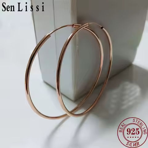 Senlissi -Rose Gold Hoop Earrings For Women 925 Sterling Silver Original Fashion Earring Cерьги Kольца Rings Real gold https://tinyurl.com/25nrosn5