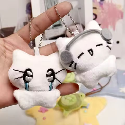 Cute Headphones Kitten Couple Keychain Mini Crying Cat Doll Plush Keyring Cartoon Dog Bee Bag Pendant Charms Backpack Decoration https://tinyurl.com/22996pos