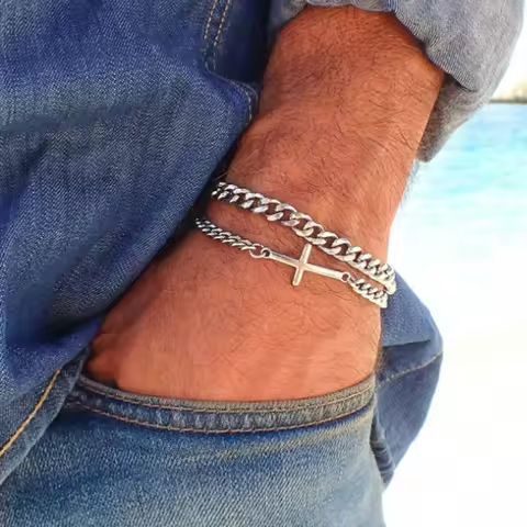 2024 New Stainless Steel Cross Cuban Chain Bracelet Set for Men Hip Hop Punk Snake Chain Bracelets Fashion Unisex Jewelry Gifts https://tinyurl.com/278wy4or