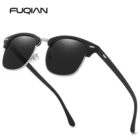 Classic Half Frame Polarized Sunglasses Men Women Retro Rivet Small Sun Glasses Male Popular Black Anti Glare Travelling Shades https://tinyurl.com/244y6z5y