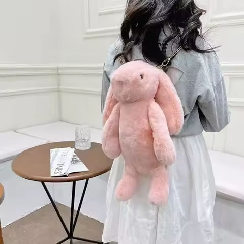 Long Ear Rabbit Doll Fashion Imitation Rex Rabbit Fur Bag Plush Backpack Chain Strap Children’s Bag Chain Crossbody Bag Knapsack https://tinyurl.com/2739p9g2