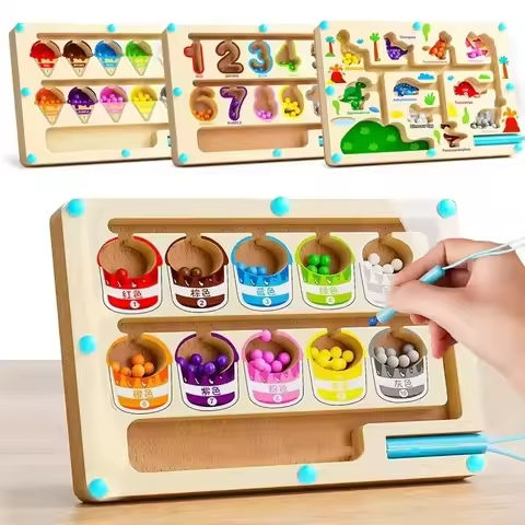 Montessori Magnetic Color Sorting Games Maze Board Pen Moving Bead Games Wooden Control Sensory Play Educational Toys for Kids https://tinyurl.com/23nevmzo