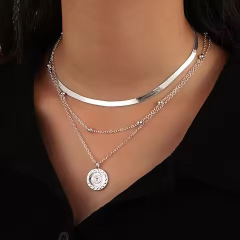 925 Sterling Silver Three-Layer Round Necklace for Women Simple Snake Chain Charm Party Wedding Gifts Exquisite Jewelry https://tinyurl.com/25jaswfq