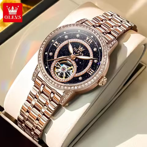 Starry Sky Rhinestone Surface Tourbillon Female Watch Women Top Brand Luxury Fashion Rose Gold Lady Automatic Mechanical Watches https://tinyurl.com/237tyq9s