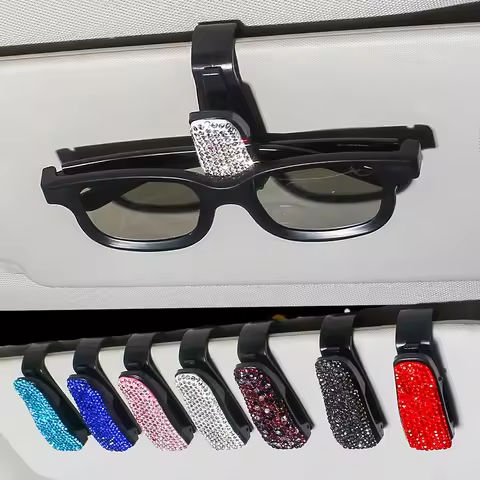 Rhinestone Car Glasses Clip Car Sun Visor Glasses Case Sunglasses Bracket Card Bill Ticket Organizer Holder Auto Accessories https://tinyurl.com/2aqglvdz