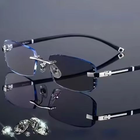 Luxury Diamond Cutting Photochromic Reading Glasses Men Business Rimless Eyeglasses Women Color Changing Presbyopia Eyewear https://tinyurl.com/2a8qzpdj