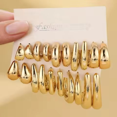 10 Pieces/set of New Irregularly Shaped ABS Acrylic Gold CCB Lightweight Earring Set, C-shaped and Teardrop Shaped https://tinyurl.com/2csjaany