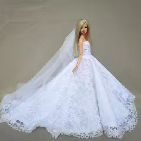 for barbie doll white dress bjd doll clothes accessories BJD Princess Deluxe trailing wedding bride marriage dress fantasy toys https://tinyurl.com/2djz37te