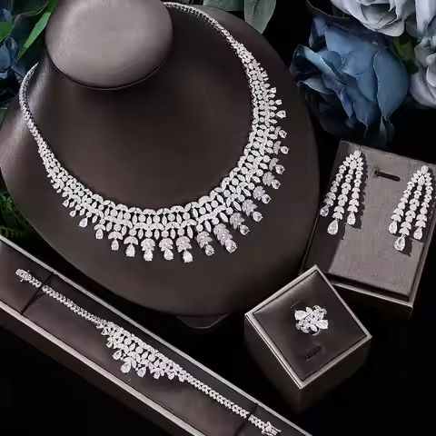 2024 Hot selling 4-piece Bride Wedding Jewelry Set with Cubic Zirconia Dubai Luxury Jewelry Set https://tinyurl.com/2ao98dx7