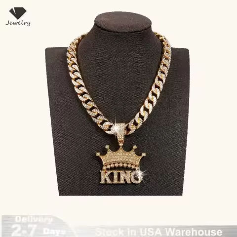 Men’s Hip Hop Crown with King Pendant Necklace 925 Sterling Silver Cuban Chain Hip Hop Ice Crystal Rhinestone Necklace Jewelry https://tinyurl.com/2744p9uo
