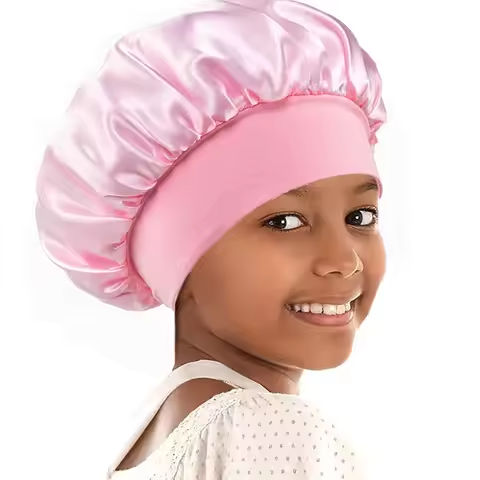 Kids Girls Boys Satin Night Sleep Cap Wide Band Elastic Turban Bonnet Hair Care Beanie Nightcap Scarf Bandana Headwear Children https://tinyurl.com/26zkb6qg