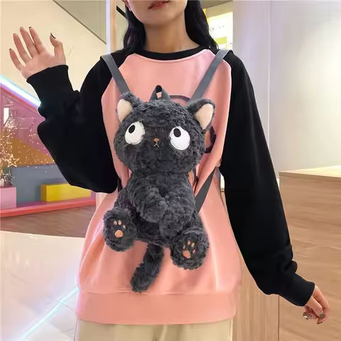 Kawaii Black Cat Doll Backpack Cute Cat Small Plush Bag Cartoon Anime Bag Fashion Women’s Backpack Girl Christmas Gift https://tinyurl.com/29emc4ax
