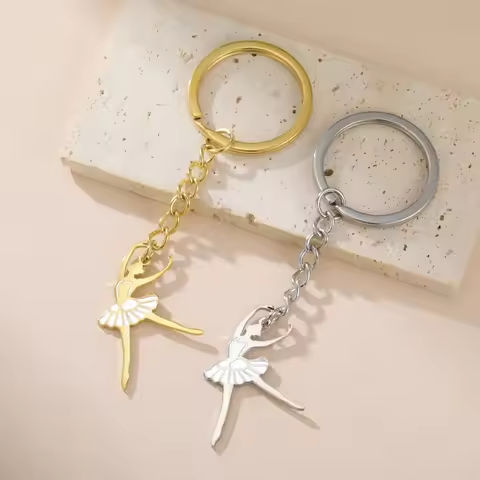 Skyrim Enamel Ballet Dancer Pendant Key Chain Women Girls Stainless Steel Gold Color Keyring Holder Keychains Pendant for to Bag https://tinyurl.com/23byj72s