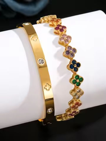 UILZ Delicate Lucky Clover Women Bracelet High Quality Stainless Steel Morandi Colors Shining Zircon Inlaid Charm Jewelry Gift https://tinyurl.com/27uqy9o6