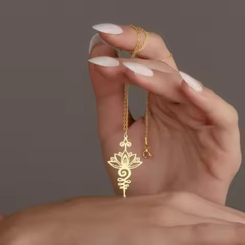 YILUOCD 18K Gold Plated Unalome Pendant Necklace Yoga Lotus Flower Healing Charms Necklaces for Women Unique Buddhism Jewelry https://tinyurl.com/25dnb469