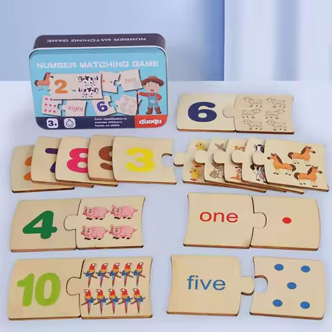 Wooden Number Matching Puzze Toys Montessori Early Education Digital Pattern Thicken Blocks Game for Baby Festival Gift Toy https://tinyurl.com/235akty3