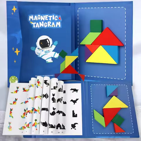 Wooden Jigsaw Magnetic Tangram 3D Puzzle Book Educational Toys For Children Montessori learning  Intelligence Games kids Gifts https://tinyurl.com/2748br59