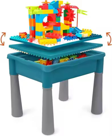 Double-Sided Kids Activity Table with Storage, 105pcs Marble Run Building Blocks, 5-in-1 Multi Activity Play Sand Water Eating T https://tinyurl.com/2ycvro9v