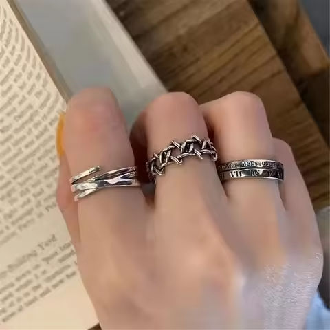 LATS Vintage Pink Roman Numerals Cool Rings Set for Women Rock Hip Hop Twist Geometry Open Ring Fashion Ins Jewelry Gifts https://tinyurl.com/2c6f38fc