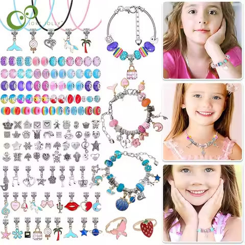Jewelry Making Kit Charm Bracelet Necklace Present Alloy Beads Set DIY Toys for Children Bracelets Birthday Gifts for Girls https://tinyurl.com/29s4rce9