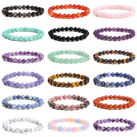 JD Natural Stone Beads Bracelet Amethyst Tiger Eye Crystal Quartz Agate Gem Beads Bangles Women Men Reiki Healling Jewelry Gift https://tinyurl.com/23r3mm2o