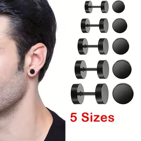 5 Pairs Unisex Punk Stylish Black Stainless Steel Round Barbell Stud Earrings Set for Men Women Everyday Wear Size 4/6/8/10/12mm https://tinyurl.com/2xllggsy
