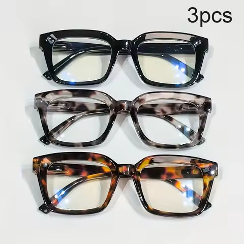 3 Pack Stylish Square Reading Glasses for Male Female Spring Hinge Blue Light Blocking Comfortable Fit Durable Construction https://tinyurl.com/268uuw3a