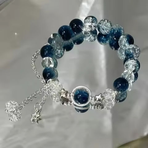Niche Design Star Chain Tassel Bracelet for Women Fantasy Blue Crystal Beads Elastic Rope Bracelet Best Friend Jewelry Gifts https://tinyurl.com/22yj52qg