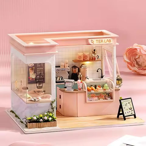 Milk Tea Mini Doll House DIY Kit For Making Room Toys Handmade 3D Puzzle Assembled Toys Birthday Gifts Wooden Crafts Dollhouse https://tinyurl.com/2ybrh546