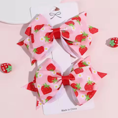 2Pcs Strawberry Bow Hair Clips Cute Red Floral Hairpins Ribbon Barrette For Girls Children Kids Sweet Kawaii Hair Accessories https://tinyurl.com/25xecrpk