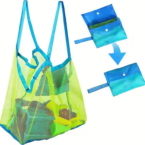 Youngsters’ Large Mesh Beach Toy Bag with Blue and Green Side Pockets – Durable Seashell Collecting Tote for Sand Toys, Swimming https://tinyurl.com/25og52wj