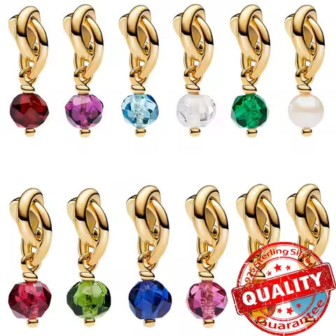New Arrivals 925 Sterling Silver Month Birthstone Eternity Circle Gold plated Dangle Charm Fit Original Bracelet Gift Jewelry https://tinyurl.com/2823eolv