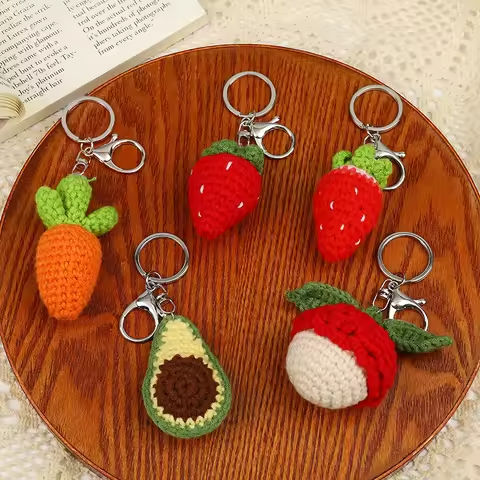 Creative Knitting Fruit Keychain for Women Girls Cute Strawberry Carrot Weaved Keyrings Bag Pendant Car Key Chain Holder Jewelry https://tinyurl.com/25jhxo8u
