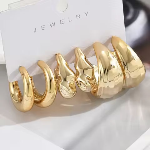 6Pcs Classic Geometry Glossy Ccb Gold Plated Waterdrop C Shape Hoop Earrings Set for Women Teens Vintage Daily Wear Ear Jewelry https://tinyurl.com/24ss9nbw