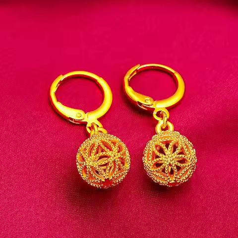 Beaded Hollow Delicate Earrings for Women (24K AU999) – Ancient Chiseled Bead Pattern, Gradient Gold Drop, Traditional Event https://tinyurl.com/2ytxejeq