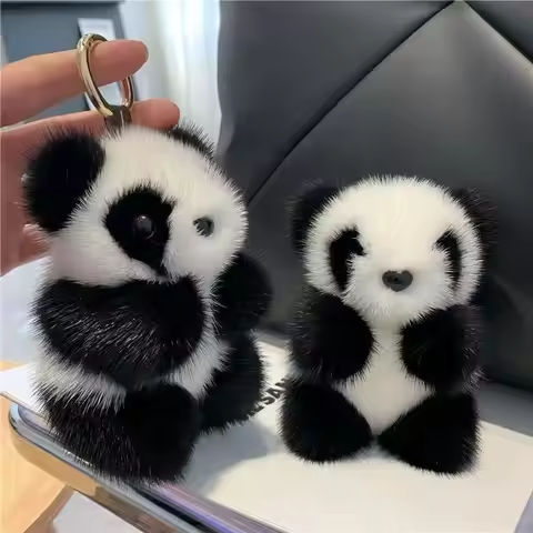 Luxury quality jewelry Cute and furry panda keychain backpack pendant versatile panda key holder for keys https://tinyurl.com/26e8rxuz