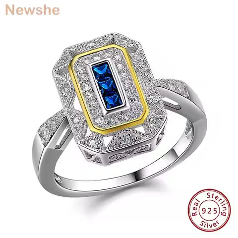 Newshe Vintage Engagement Wedding Rings for Women Real 925 Sterling Silver White & Gold Color Blue AAAAA Zircon Cocktail Ring https://tinyurl.com/24egg6rk