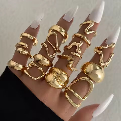 15Pcs/Set Exaggerated Metal Irregular Lines Water Droplet Smooth Rings for Women Men Punk Retro Boho Fashion Jewelry Gift https://tinyurl.com/236q79b9