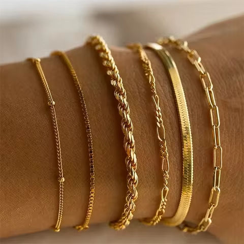 6Pcs Gold Color Bracelet Set Boho Retro Multilayer Thick Twist Cuban Chain Bracelet For Women 2024 Trendy Quality Jewelry Gifts https://tinyurl.com/29hpjgwh