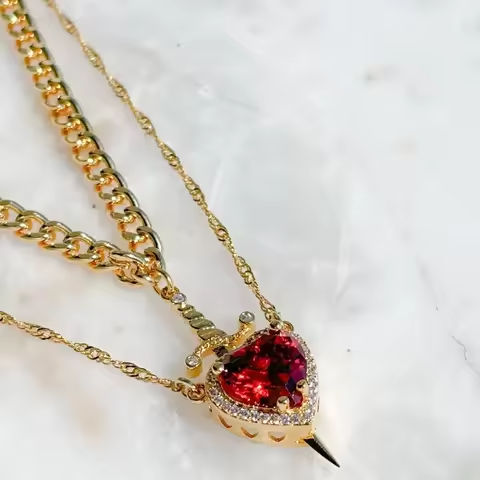 Heart and Sword Necklace – Couple Necklaces – 18k Gold Plated STAINLESS STEEL Zircon Crystal Ring Bracelet Necklace Jewelry Set https://tinyurl.com/29htzp23
