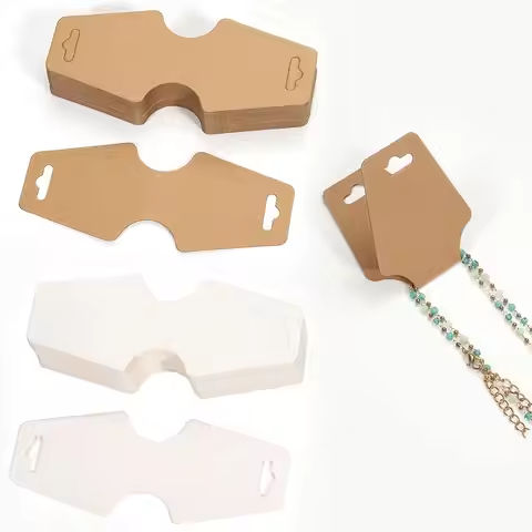 50pcs/lot 12x5cm Foldable Display Cards Necklace Bracelet Kraft Paper Card for DIY Jewelry Retail Cardboard Packaging Tags Label https://tinyurl.com/27byn6xn