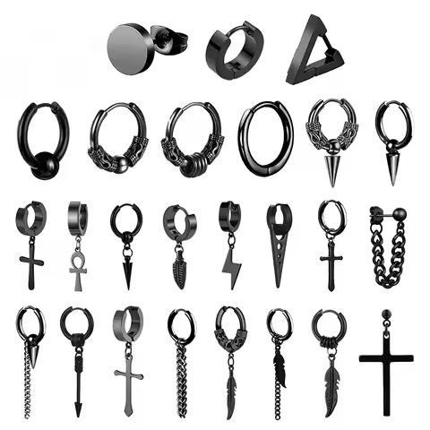 1 Pairs Punk Stainless Steel Stud Earrings Black Earrings Set For Men Women Vintage Hip Hop Piercing Ear Jewelry Accessories https://tinyurl.com/2bfmlbf8